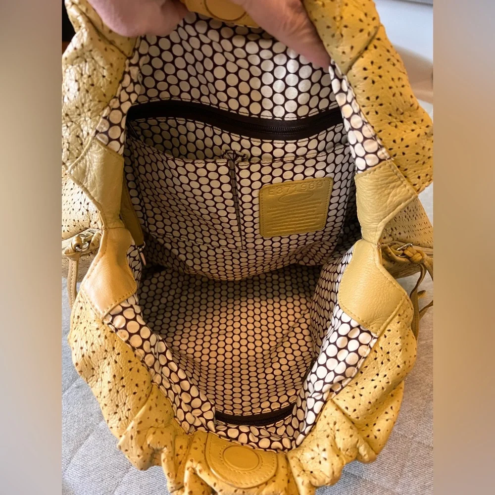 BRIGHTON Large Butter Yellow Leather Francie Daisy Cutout Hobo Boho Bag